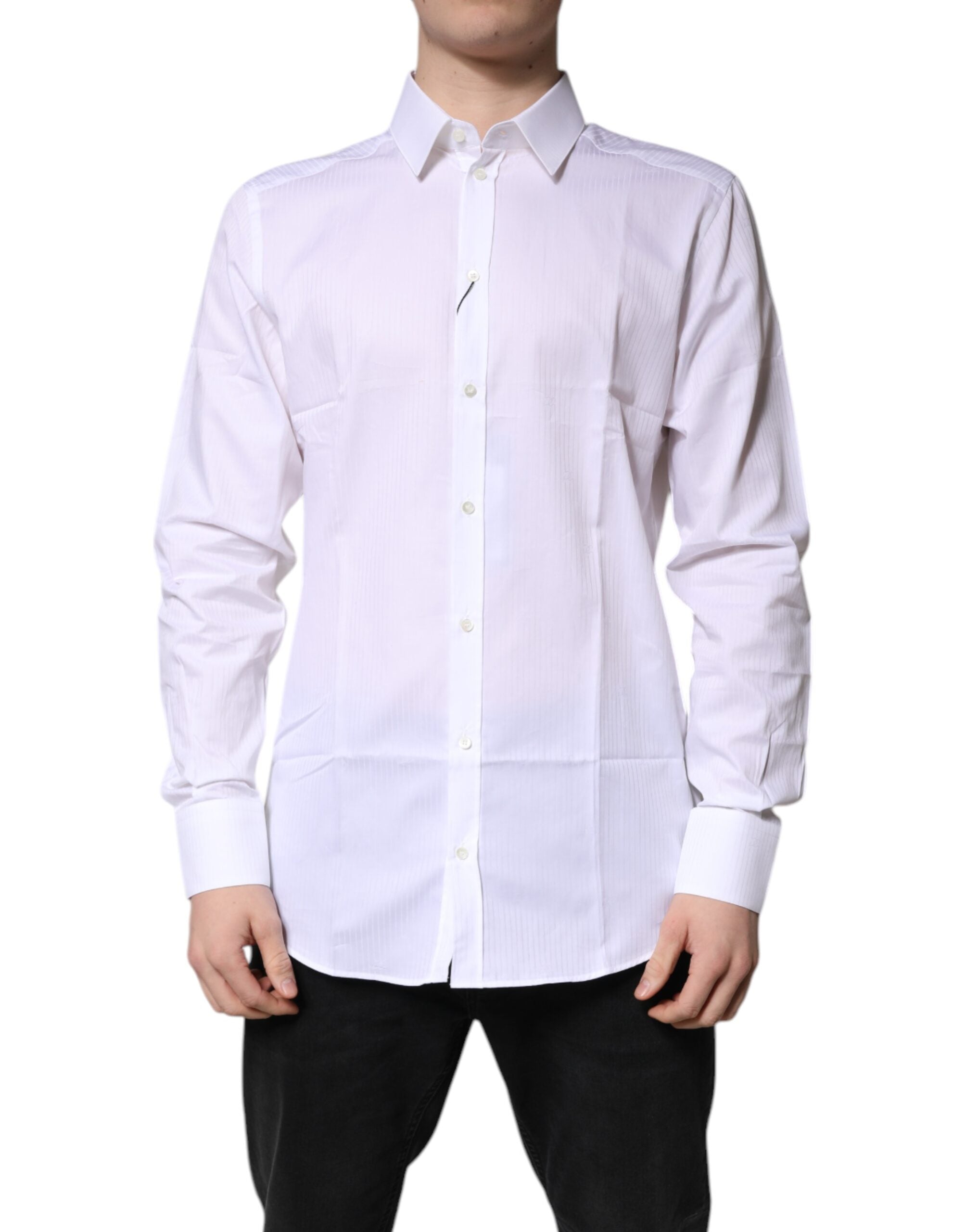 Dolce & Gabbana White Cotton Shirt with Collar GOLD Formal Shirt